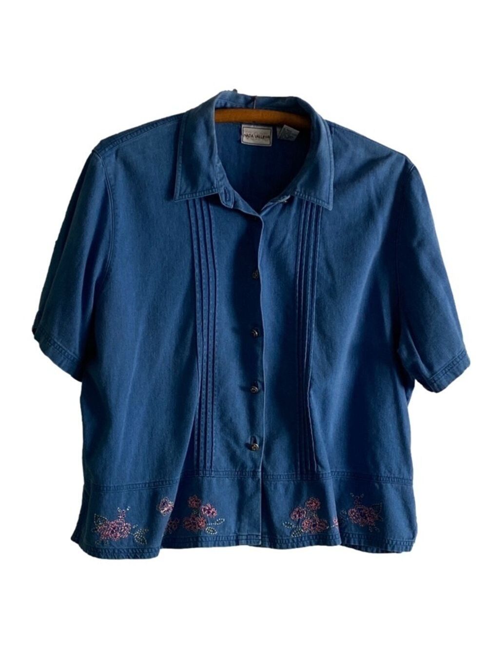 Napa Valley Denim Shirt Short Sleeve Floral Embroidery Women’s 1X
